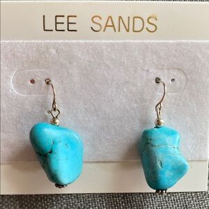 Lee Sands Turquoise Nugget Dangle Earrings | Sterling Silver 925 Hooks